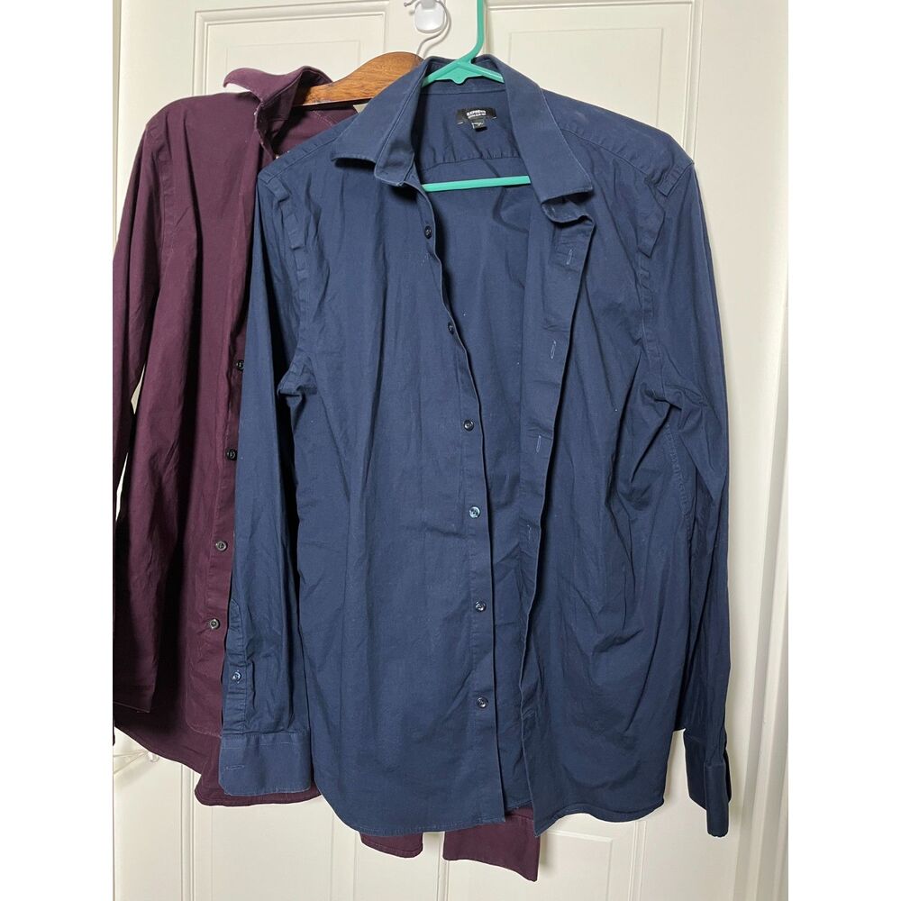 2 Express 1MX Extra Slim Men's M Button Down Shirts Navy Burgundy Stretch
